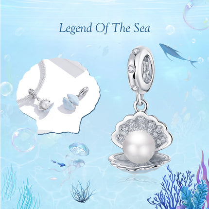 WOSTU 925 Sterling Silver Blue Conch Charm Ocean Bead Animal Turtle Starfish Pendant Fit Original Bracelet Necklace DIY Jewelry