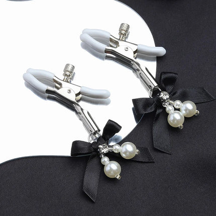 1Pair Sexy Bowknot Adjustable Nipple Clamp Breast With Pearl Bdsm Small Bell Adult Fetish Flirting Teasing Sex Toys For Couples