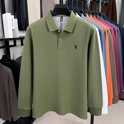 100% pure cotton autumn and winter men's fashion sports brand embroidered pony long-sleeved polo shirt business casual T-shirt