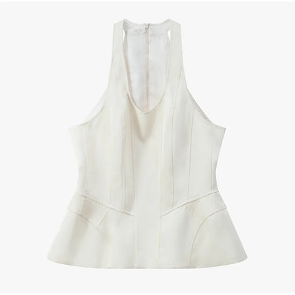 Retro Sleeveless Corset Halter Vest Women Casual Off-shoulder U-neck Waist Cinching Slim Short Top 2026 Lady High Street Tops
