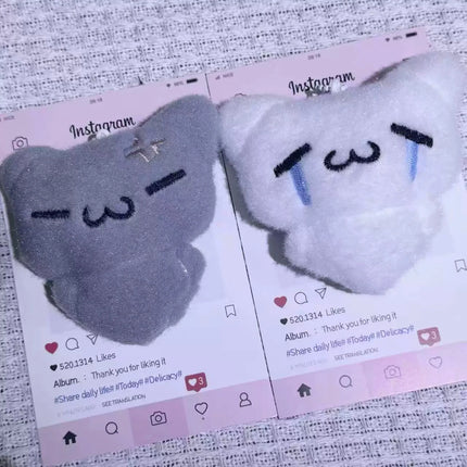 2pcs Cute Guitar Ghost Cat Couple Keychain Mini Crying Cat Doll Plush Keyring