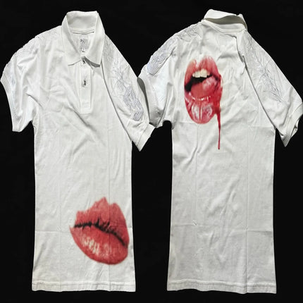 Y2K Polo Shirt Print Rock Goth Oversized T-shirt Hip Hop Button-down Collar Shirt Punk Casual Tee Minimalist and Fashionable