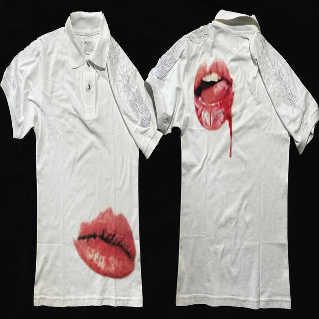 Y2K Polo Shirt Print Rock Goth Oversized T-shirt Hip Hop Button-down Collar Shirt Punk Casual Tee Minimalist and Fashionable