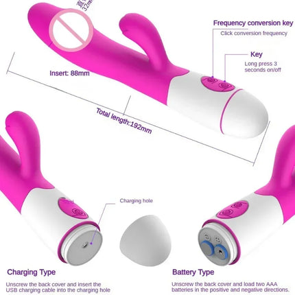 30 Speed Rechargeable Handheld Silicone Adult Clit Clitoral Clitoris Sex Toy G Spot Dual Motor Rabbit Vibrator for Women Female
