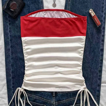 Women's Casual Retro Drawstring Front Cut Vest, suitable for Y2K and Guitar Prints in Spring and Summer