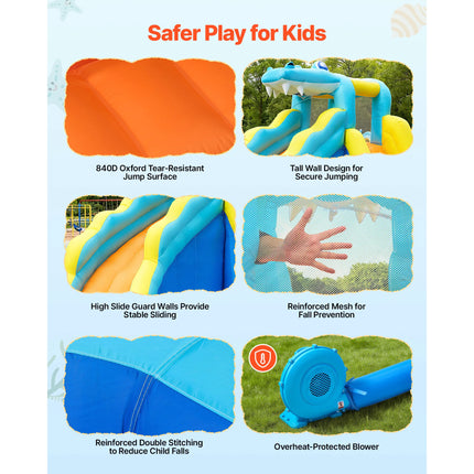 SucceBuy Inflatable Bounce House 11.6x13.1x7.7 ft with Bounces Zone Climbing Wall Pool Water Ring for 3 to 4 Kids Ages 3 to 8