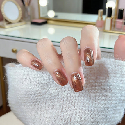 S168 Bronze 10ml No-Bake Cat Eye Nail Polish. Crystal Berry color series base with berry red fragments. Quick-drying
