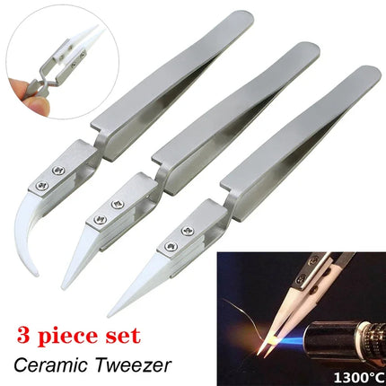 Ceramic Tipped Stainless Steel Tweezers Tips Heat Pointed Resistant Tweezer Electronic Soldering Tweezers Fine Pointed Tip
