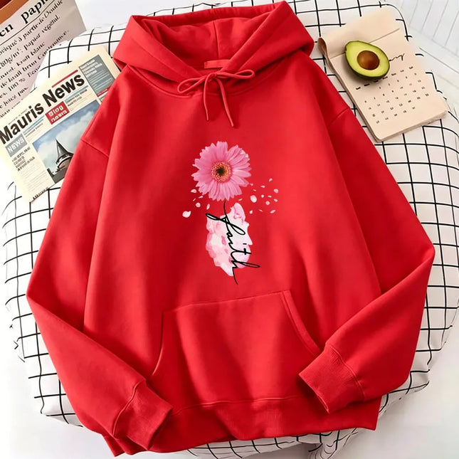 Fashion Faith Flower Print Hoodies Spring Autumn Winter Casual Hoodies Sweatshirts Women Tops Color Hoodie Sweatshirt