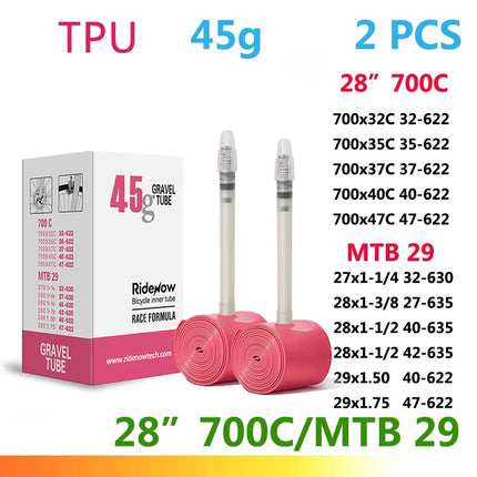 RideNow TPU Road Bicycle Inner MTB Tube 700x25C Tire Gravel Bike Accessories 29x1.5 1.9 Tires Patch Kit 24 36 45g Ride Now Tubes