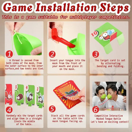 Funny Frog Mask Wagging Tongue Games Two/Four People Parent-child Interaction Frog Mask with Blow Tongue with Cards Desktop Game
