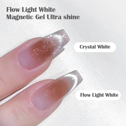 2pc Flow Light White Magnetic Gel Nail Polish Kit - 1pc Cat's Eye Nail Gel + 1pc Magnet Stick, UV LED Soak Off, Long Lasting