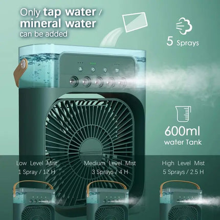 USB Mini Air Cooler Humidifier Fan Portable 3 Speed Mist Spray 7 Color LED Timer Desk Fan for Home Office Travel