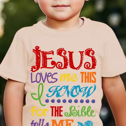 Jesus Loves Me Print Kids T-Shirt Colorful Letter Print Casual Boys Girls Short Sleeve Round Neck T-shirt Funny Tops for Children