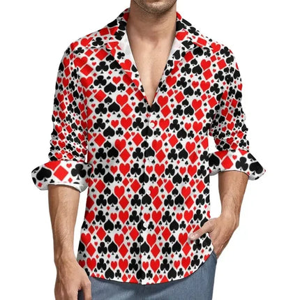 Men's Long Sleeve Shirts Poker Symbols Casual Male Playing Card Suits Shirt Long Sleeve Funny Blouses Spring Clothes Shirts