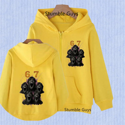 Children's Funny 67 Brainrot Zip Up Sweatshirts Six Seven Hoodies Clothes Kid Girl Boy Zipper Hoody Baby Casual Fashion Tops