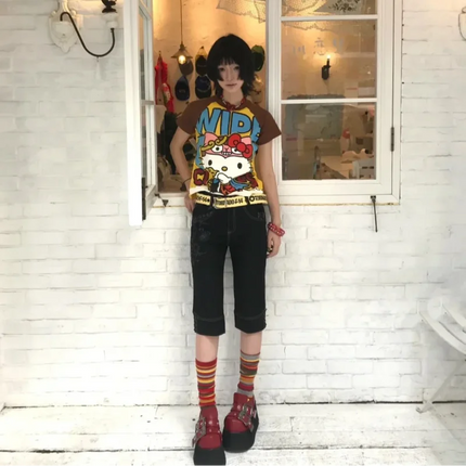 Sanrio HelloKitty Summer Cute T-Shirt for Beauty with Cute Kitten Loose Thin Casual Beaty Cloth Essential Internet Celebrity