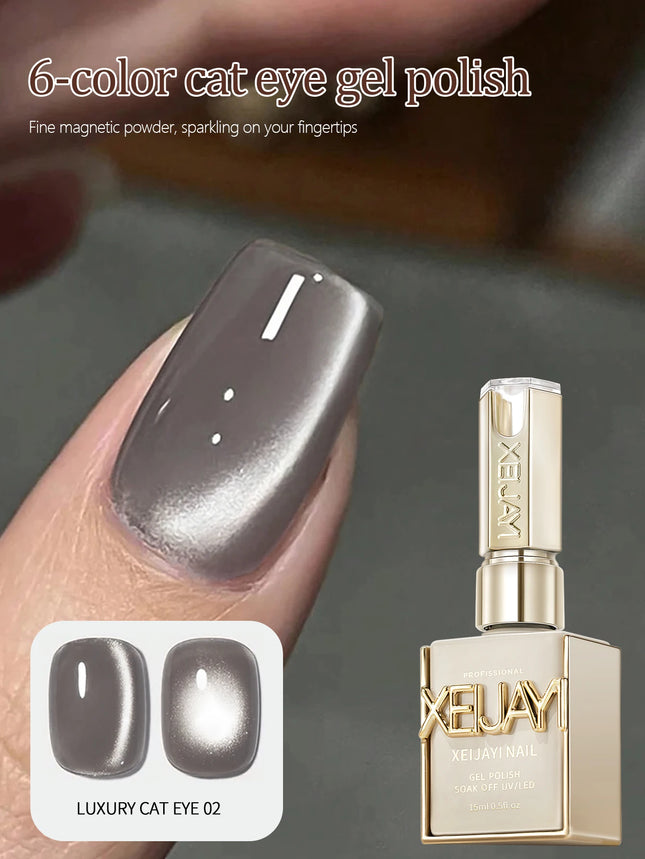 6pcs 15ml Luxury Coffee Cat's Eye Nail Gel Polish Set with Soak Off UV LED Cat Eye Gel Polish Manicure Nail Art Gift Kit