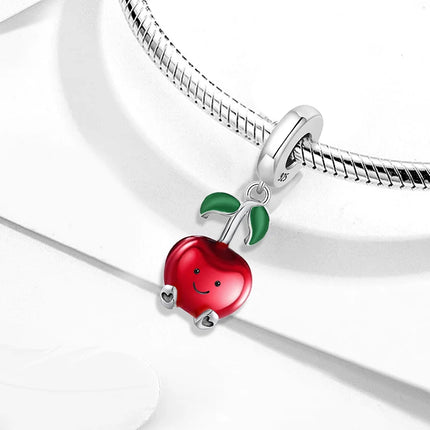 925 Sterling Silver Pink Cake Cherry Pineapple Strawberry Cherry Pendant Charm Ball Suitable for Bracelets DIY Women's Jewelry