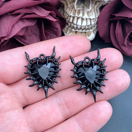 4pcs Gothic Thorn Heart Charms Spiky Burning Heart Pendant Punk Necklace Earring DIY Thorns Charms Jewelry Handicraft Making