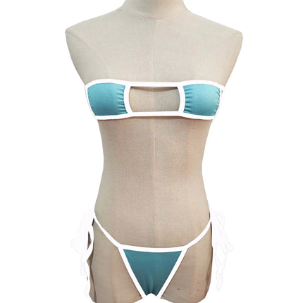 Sexy Hollow Out Bandeau Lingerie Women Tie Side String Thong Micro Bikini Two Piece Erotic Intimate Nightwear Multiple Colors