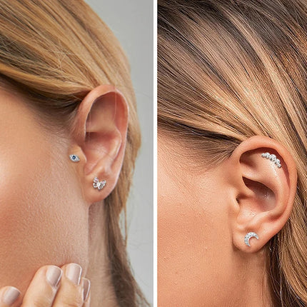 Drperfect 16G Cartilage Earrings Stud for Women Stainless Steel Flat Back Butterfly Moon Flower Helix Tragus Piercing Jewelry