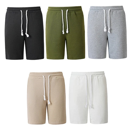 Men Waffle Textured Casual Shorts Elastic Drawstring Waist Breathable Summer Street Daily Travel Outdoor Workout Walking Shorts