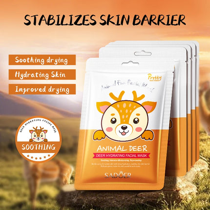 5pcs SADOER Animal Pattern Masks Face Mask Moisturizing Anti Wrinkles Anti-Aging Whitening Facial Masks Skin Care Novel Products