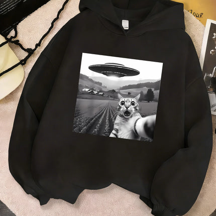 Funny Casual Ufo Cat Children's Sweatshirt Cute Harajuku Hoody for Boys Girls Autumn Spring Casual Hoodies
