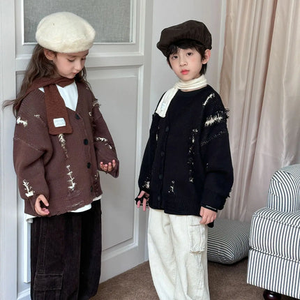 2025 autumn new Korean children's design  sweater jacket fashion knitted cardigan for boys and girls