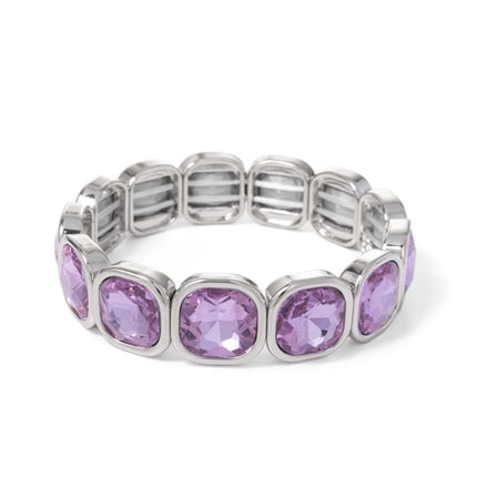 2024 Gold Color Crystal Bangle Handmade Square Shape Rhinestones Boho Women Tennis Bracelet Elastic Bohemian Zircon Jewelry