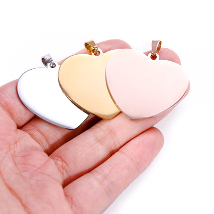 5pcs Mirror Polished Stainless Steel Blank Heart Tag Charms For DIY Making Jewelry Necklace Pendant Lettering Customized Logo