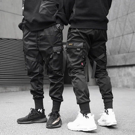 2025 Men's Multi Pocket Bandage Tactical Technical Clothing Work Pants Men's Harajuku Punk Hip Hop Running Pants Casual Street W