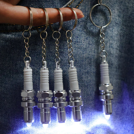 Casual Fashion Sparkplug LED Key Ring for Men Spark Plug Pendant Key Chain Keychain Car Parts Keyring Marvel Drive Key Chains