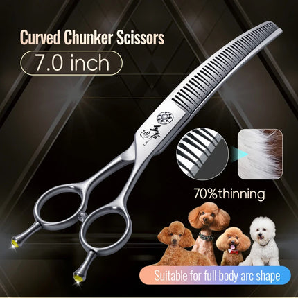 Fenice VG10 Steel 7Inch 3D Gradient Traceless Dog Grooming Straight/Curved Chunker Scissors Bearing Screws Pet Scissors 70% Rate