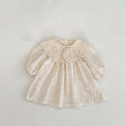 2026 Spring Princess Infant Baby Girl Bodysuit Sisters Dress Flower Embroidery Dress For Infant Sibling Girls Toddler Outfit