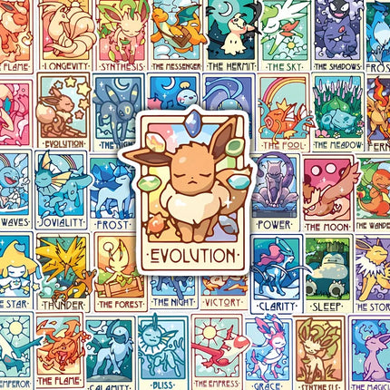 45Pcs/pack Pokemon Eevee Pikachu Tarot Card Stickers Anime Cartoon Vinyl Decals for Journal Laptop Water Bottle Decor Stickers