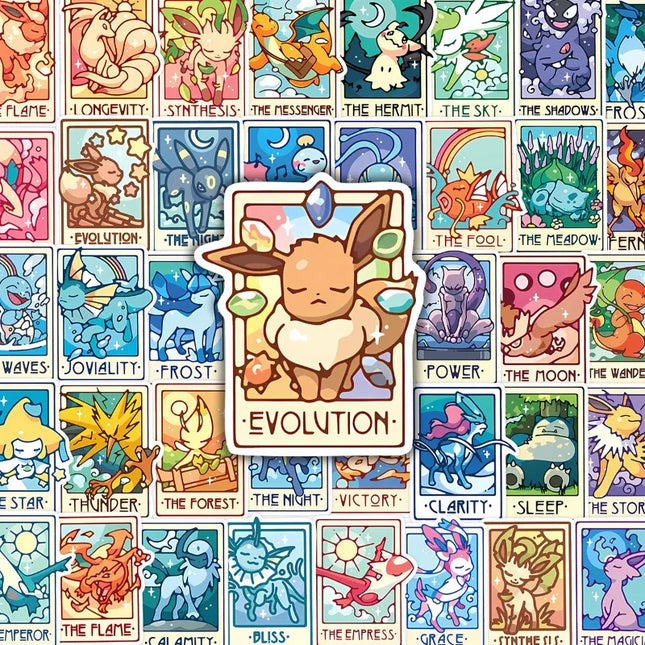 45Pcs/pack Pokemon Eevee Pikachu Tarot Card Stickers Anime Cartoon Vinyl Decals for Journal Laptop Water Bottle Decor Stickers