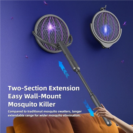 TINSOL Retractable Electric Mosquito Racket Rotating Head Insect Killer 2-in-1 Indoor/Outdoor Household Mosquito Eliminator