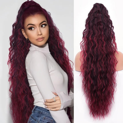 Synthetic Claw Long Wavy Ponytail Extension Black Brown 18-30" Curly Pony Tail Clip in Hair Extensions Fluffy Natural Looking