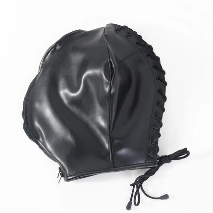 Adjustable Size Fetish Double Leather Mask with Zipper for Adult Mysterious Role Play Terror Masquerade Party Mask Hood Costume