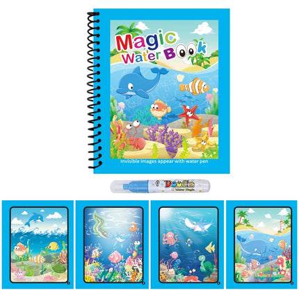 Cartoon Magic Water Drawing Book with Water Pen Reusable Coloring Book Early Learning Educational Graffiti Toy for Kids