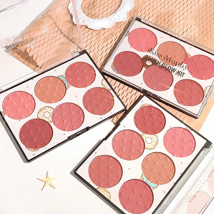Natural Makeup 6-color Blush Palette – Sweet & Charm Light Shades for Brightening Matte Watercolor Effect Perfect for Days