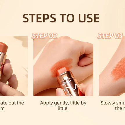 6 Colors Cream Blush Stick Waterproof Long Lasting Cheek Lip Eye Makeup Blendable Natural Flush For Women Daily Use