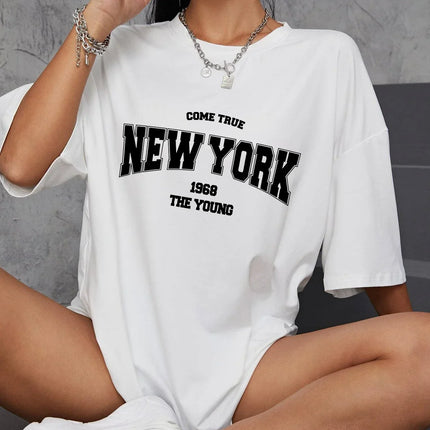 Shirts for Women 1968 The New York Is Young Women T-shirts Oversized Creativity Streetwear Short Sleeve Clothes Graphic T-Shirts