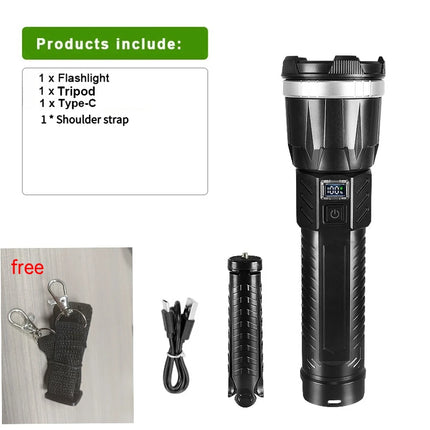 19000000LM Super Powerful Flashlight Built-in Battery High Power Torch Rechargeable LED Light Big Aperture Camping COB Lantern