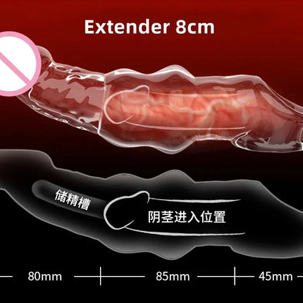 Penis Extension Sleeve Extender 5-8cm Reusable Condoms Soft Delay Ejaculation Penis Extender Dick Sleeve Adult Sex Toys for Men