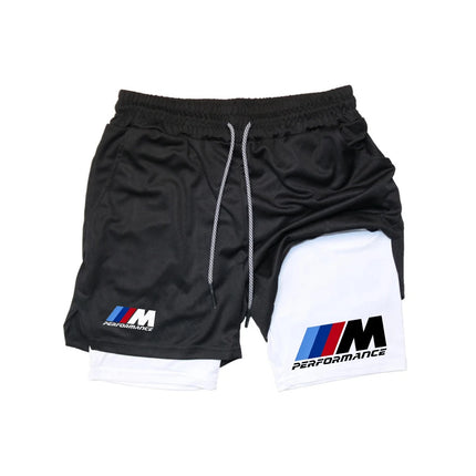 New BMW-style 2-in-1 double-layer men's sports shorts, suitable for fitness, jogging, training, and other sports occasions, high