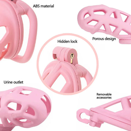 Black or Pink Male Penis Cage Chastity Cage Lock Device w/4 Rings Virginity Device 5 Sizes