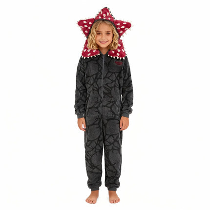Funny Demogorgon Flannel Pajamas for Adult Kids Cannibal Flower Onesie Soft Warm Flannel Jumpsuit Halloween Carnival Party Wear